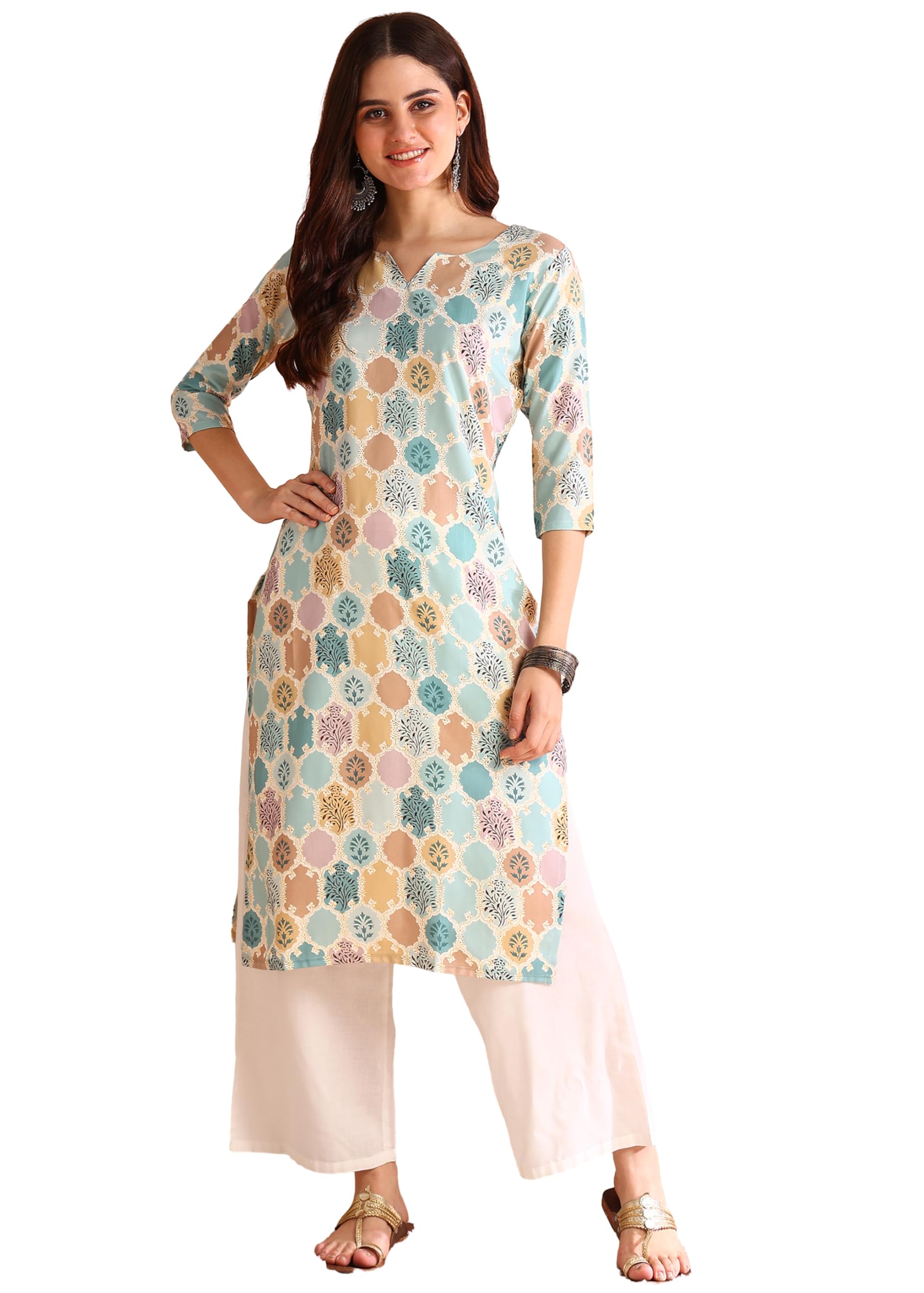 Dsk Studio Poly Rayon Foil Printed Straight Kurti