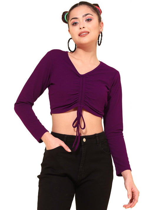 OOMPH! V Neck Crop Tops for Women, Maroon - mt501