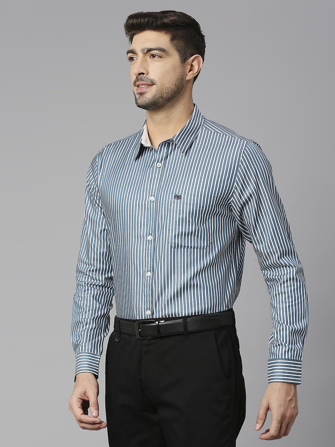 Thomas Scott Self Printed 100% Cotton Slim Fit Spread Collar Formal Shirts for Mens