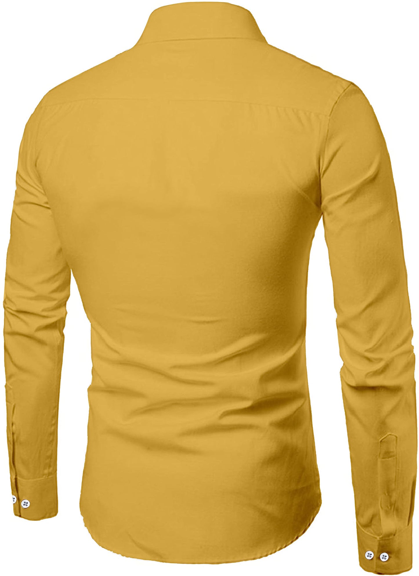 Mildin MenS Regular Cotton Blend Yellow Slim Fit Solid Button Down Spread Collar Full Sleeve Curved Hemline Formal Shirt With O