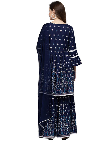 Stylum Women's Printed Rayon Short Kurta with Sharara & Dupatta