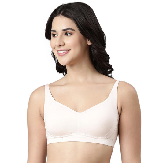 Enamor A077 Bamboo Fabric Full Support T-Shirt Bra for Women- High Coverage, Padded and Wirefree Pearl Blush