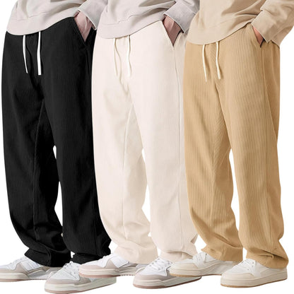 Preneum Men Mid Rise Poly Cotton Loose Fit Trouser || Korean Style Travel & Lounge Wear with Pockets||Black & Off White & Beige|