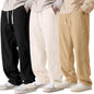 Preneum Men Mid Rise Poly Cotton Loose Fit Trouser || Korean Style Travel & Lounge Wear with Pockets||Black & Off White & Beige|