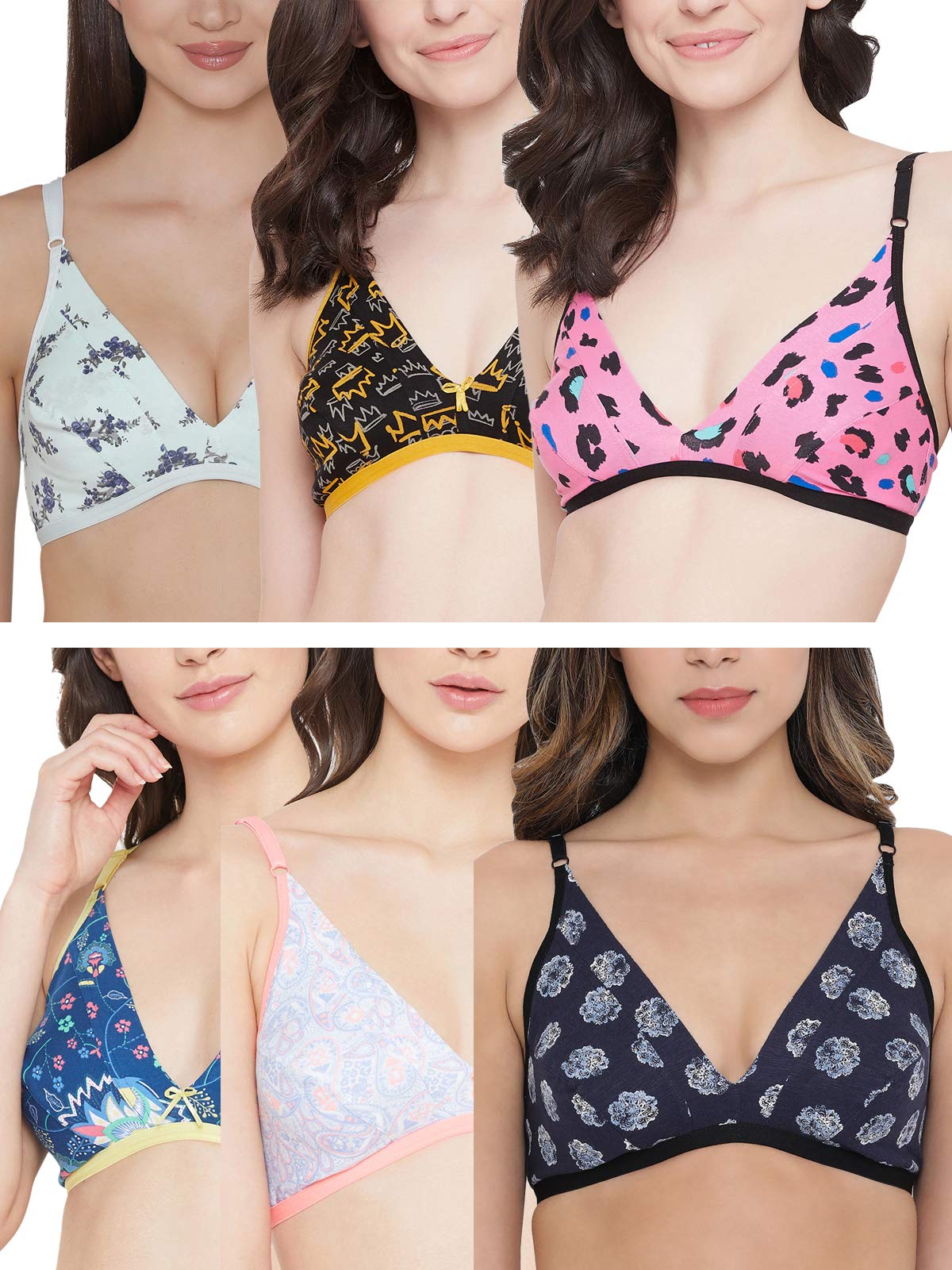 Clovia Womens Cotton Non-Padded Wire Free T-Shirt Bra (B08PF42LJ2_Multicolored_32B) (Print and Color May Vary)