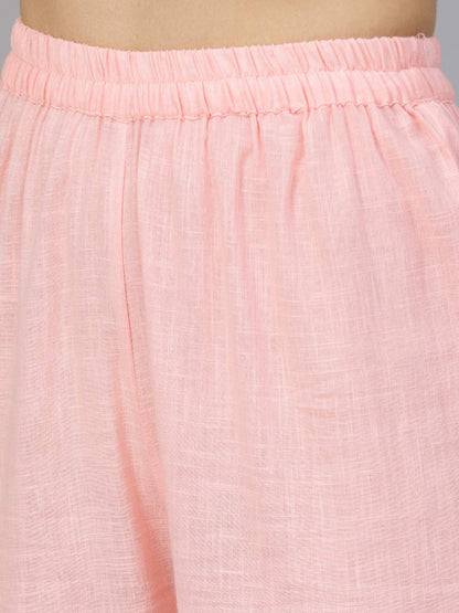 Idalia Cream And Baby Pink Hand Block Print Kurta With Cotton Pants