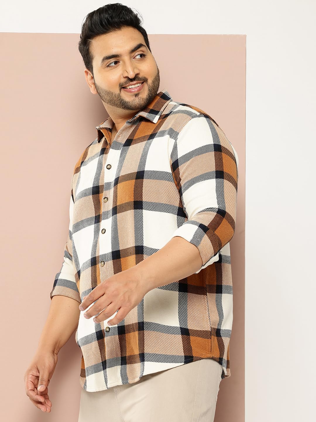 Thomas Scott | Mens | Plus Size | Regular Fit | Knitted | 100% Cotton | Long Sleeve | Checks Printed | Shirts for Men (TS1740_C