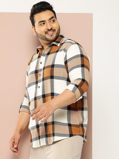 Thomas Scott | Mens | Plus Size | Regular Fit | Knitted | 100% Cotton | Long Sleeve | Checks Printed | Shirts for Men (TS1740_C