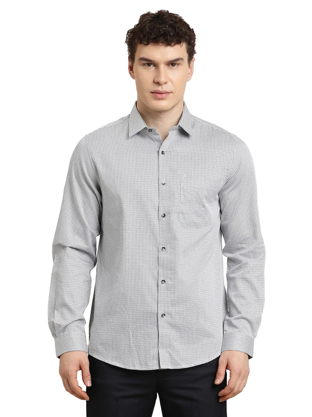 Turtle Men Slim Fit Printed Pure Cotton Grey Formal Shirt