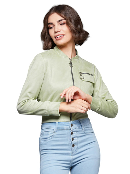Miss Chase Womens Mandarin Collar Full-Sleeve Polyester Jacket (MCAW22JKT03-54-438-06, Pale Green, XL)