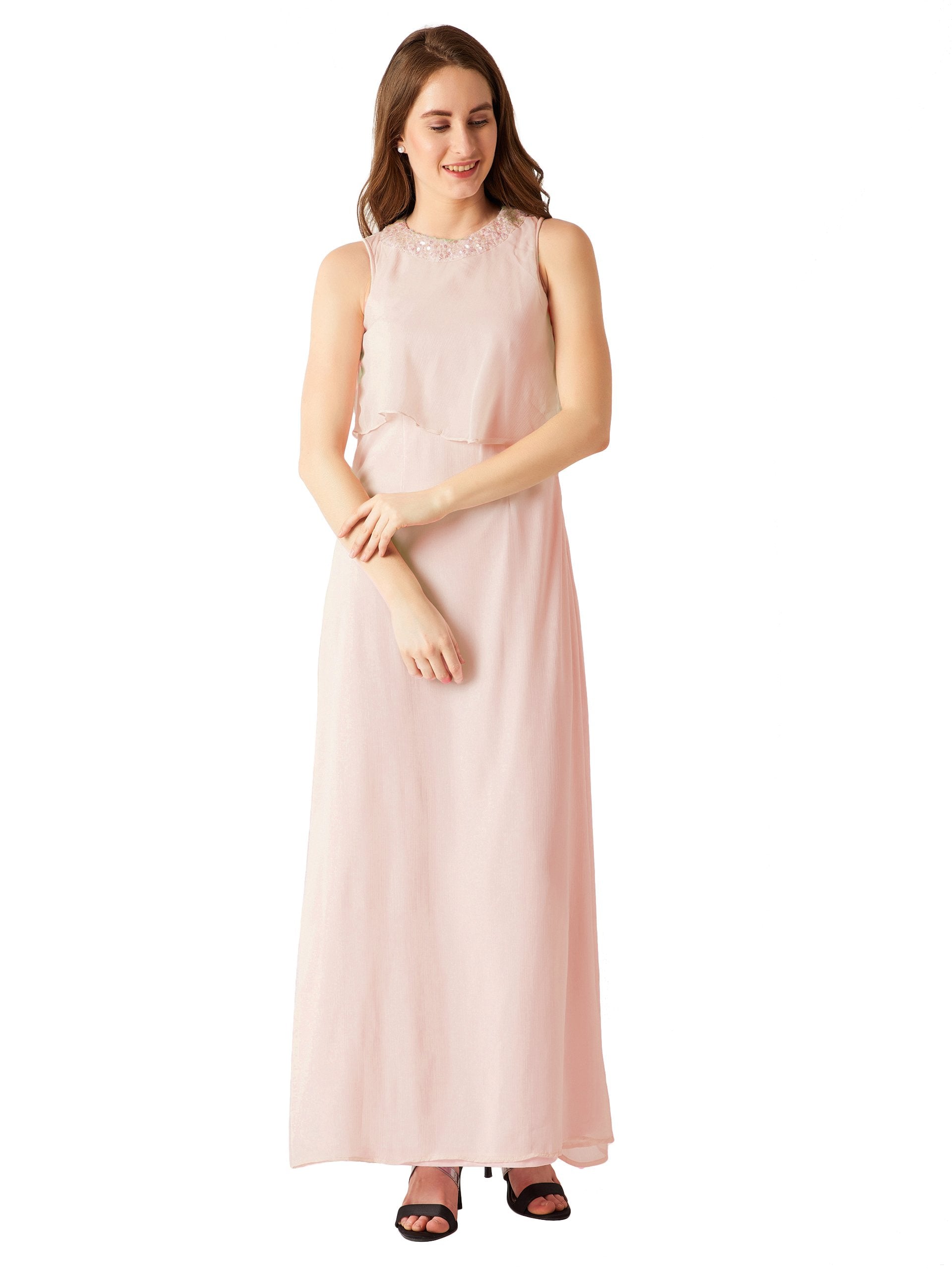 Miss Chase WomenS Chiffon A-Line Dress(Mcpw17D10-24-157-03,Light Pink,Small)