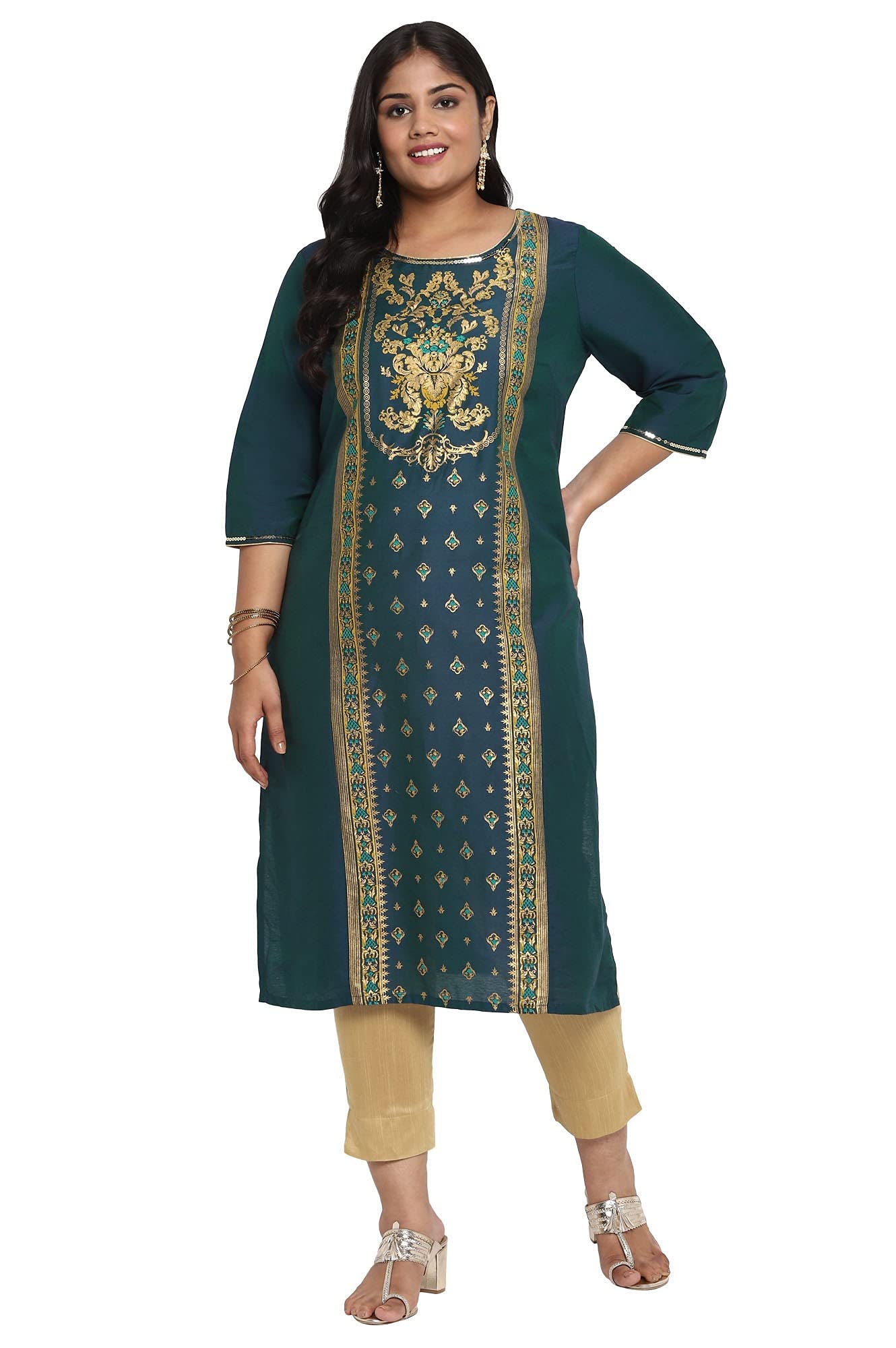 Aurelia WomenS Viscose Blend Regular Kurta (21Aua12386-503490_Dark Green_S)