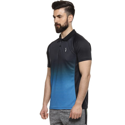 Campus Sutra Mens Black and Blue Ombre Dri-Fit Activewear T-Shirt Regular Fit for Casual Wear | Structured T-Shirt Crafted with