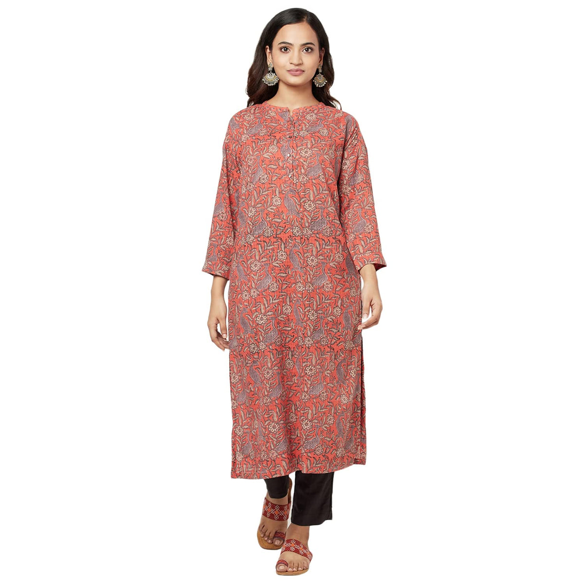 Fabindia WomenS Cotton Printed Regular Kurta_Peach_Xs