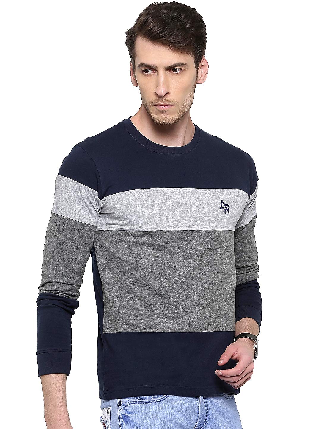 ADRO Men's Stylish Cotton Full Sleeve T-Shirt (FR3-M-4ST-NB_Navy)