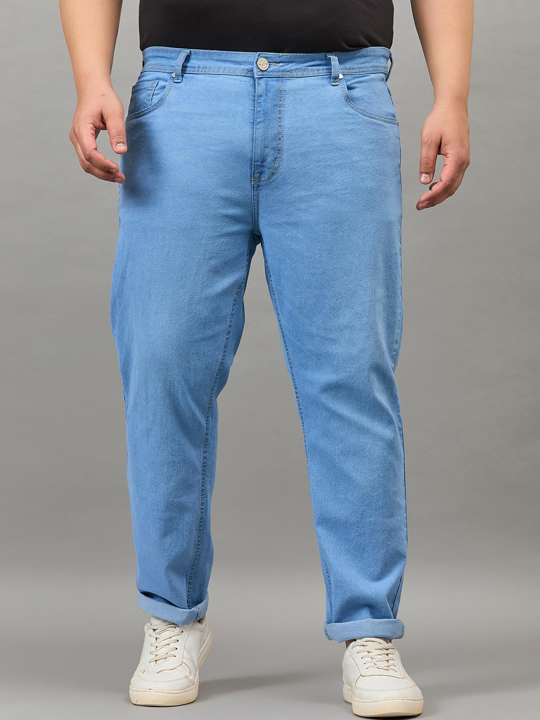 Style Quotient Men Plus Size Light Blue Tapered Fit Mid Rise Stretchable Jeans