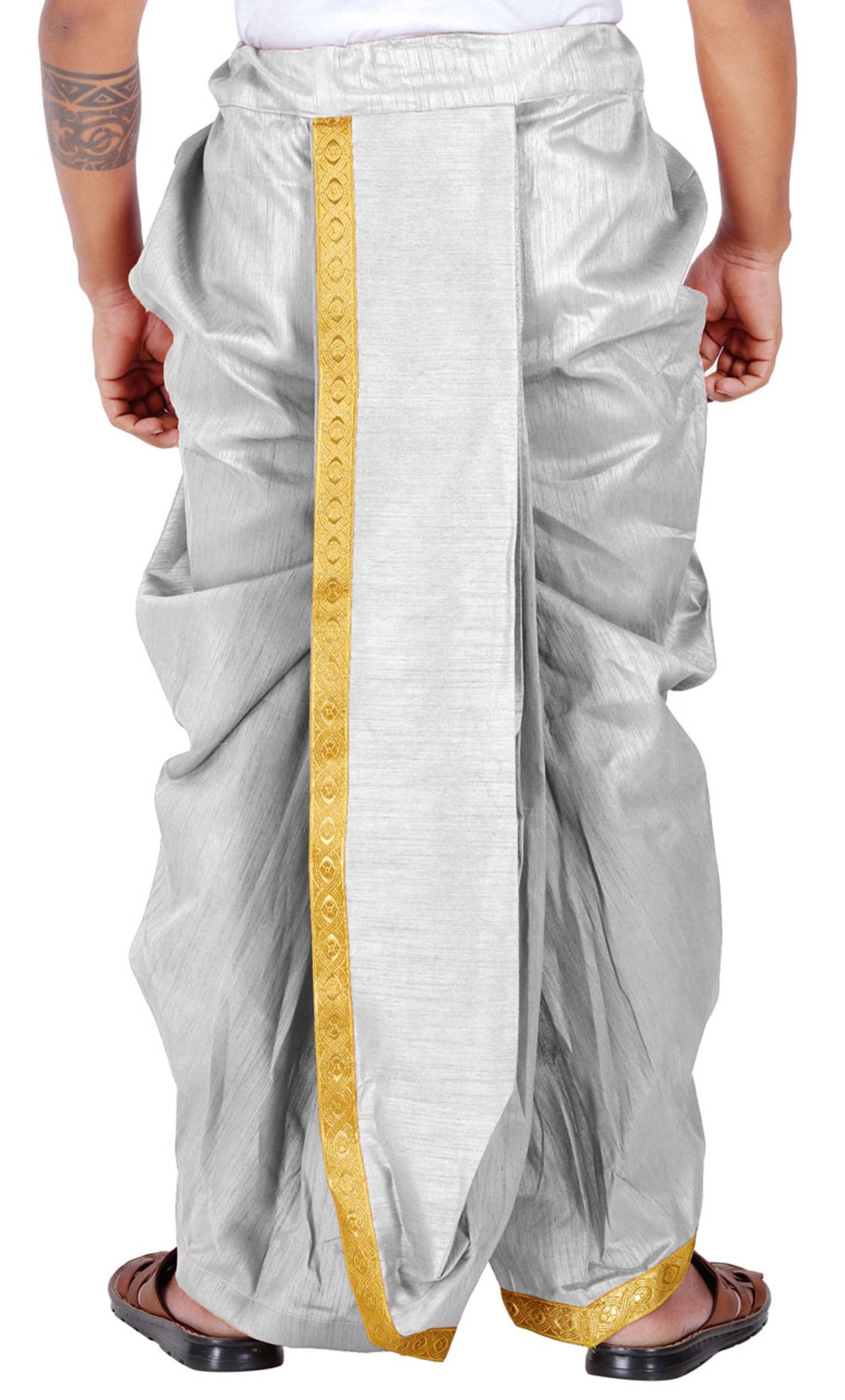 Prakasam Cotton MenS Colour Ready Dhoti With Zig Zag Self Design Border