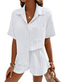 Shasmi Women & Girls White Solid Color Button Front Vacation Solid Texture Short Sleeve Loose Fit Drop Shoulder Pocket Shirt and