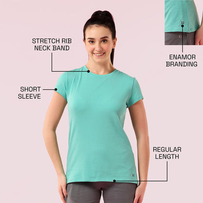 Enamor Womens Solid Slim Fit T-Shirt (E047_Pool Blue