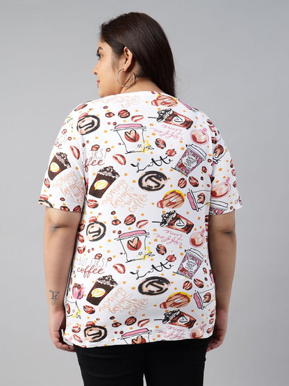 Juneberry 100% Pure Cotton Oversized Loose Baggy Fit Drop Shoulder Graphic Printed Plus Size T-Shirt Combo For Women (Pack Of 2)