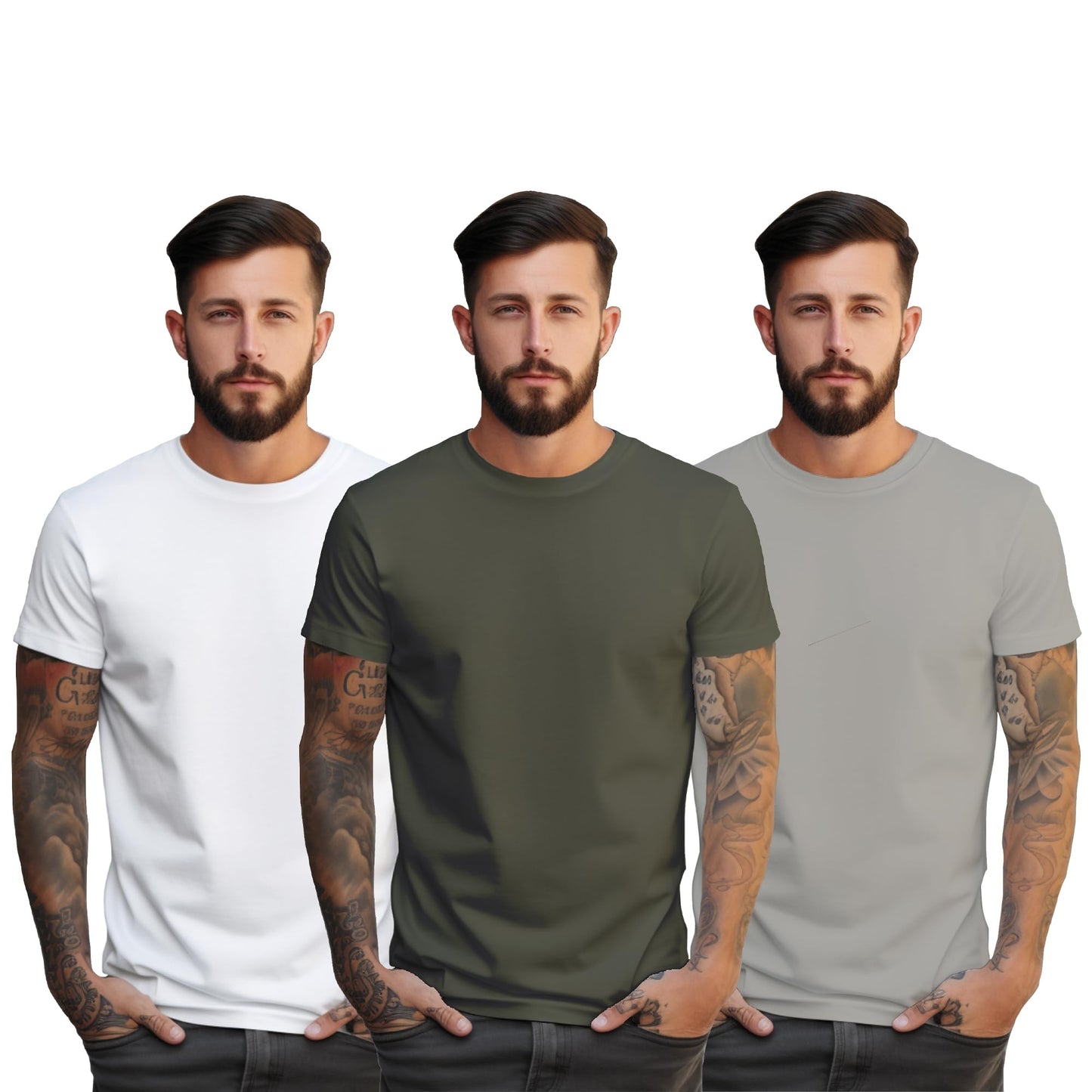 Peppyzone S to 5XL Cotton Round Neck Tshirt for Men - 100% Cotton, Half Sleeve, Combo Pack of 3 T Shirts for Men (in, Alpha, 2XL
