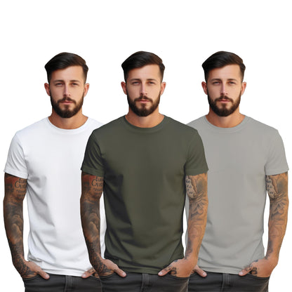 Peppyzone S to 5XL Cotton Round Neck Tshirt for Men - 100% Cotton, Half Sleeve, Combo Pack of 3 T Shirts for Men (in, Alpha, 2XL