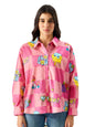 The Souled Store Slow Down Long Sleeve Collared Button Down All Over Print Oversized Fit Cotton Boyfriend Shirt for Women & Girl