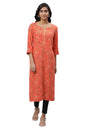 Aurelia Orange Floral Printed Printed Straight Long Kurta For Women