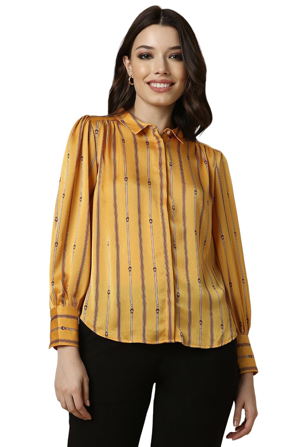 Allen Solly Women Regular Fit Casual Cotton Full Sleeve Stretch Button-Down Shirt