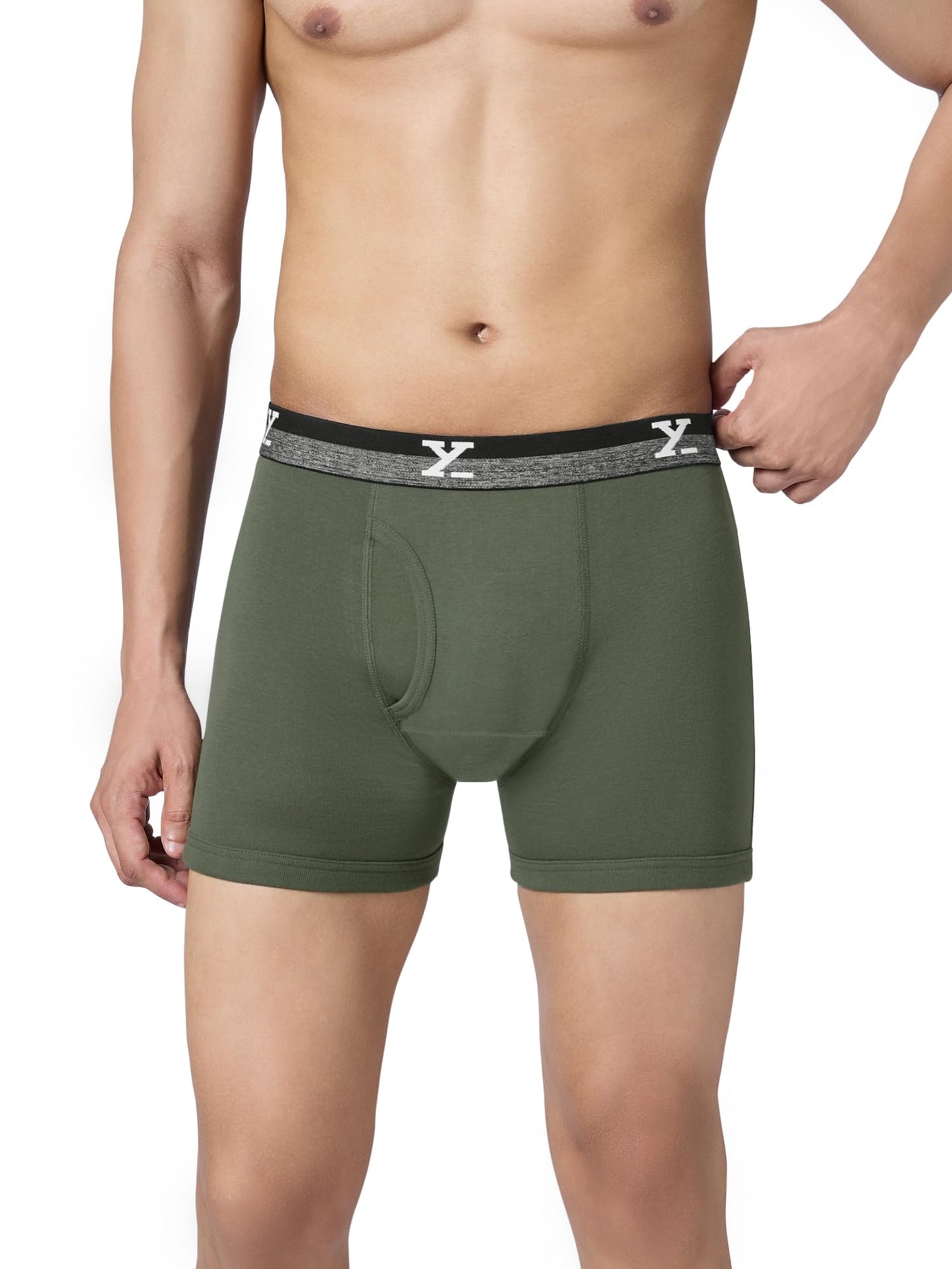 XYXX Mens Nova Cotton Boxer Brief for Men|Regular Fit with intellifresh No-Marks Waistband | Solid Underwear for Men Olive Gree