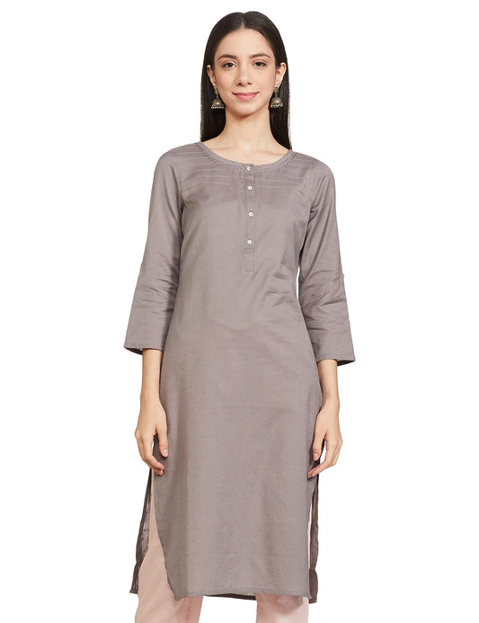 W for Woman Grey Round Neck Solid Kurta