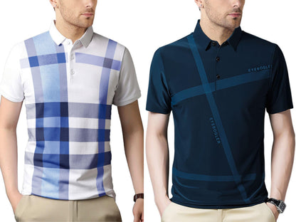 Noble Monk MenS Regular Fit T-Shirt (T344Hs-Whsb-T350Hs-Tb_White Sky Blue_Teal Bluew