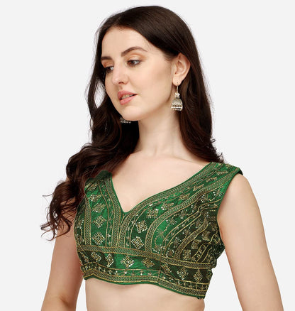 Vihu Fashion WomenS Silk Embroidery Sequins Zari Work Readymade Saree Blouse