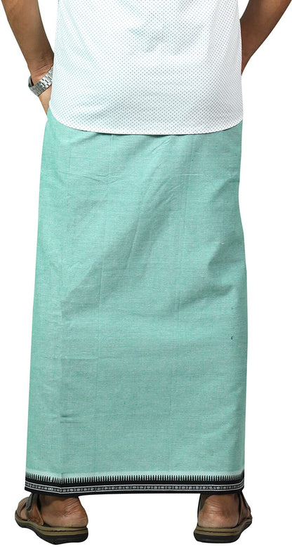 Prakasam Cotton Mens Kerala Thalapathi Border 2Way Pocket (Right &Left Side) Flexi Size (Adjustable) Welcro Single Colour Dhoti