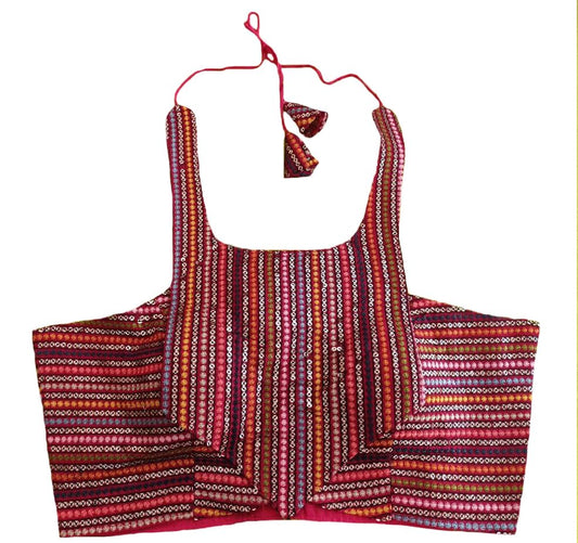 Pujia Mills WomenS Sequin Embroidered Halter Neck Sleeveless Readymade Saree Blouse Indian Ethnic Designer Stitched WomenS Rea