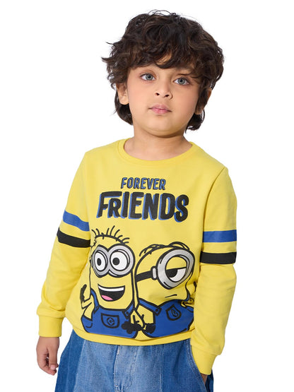 The Souled Store Official Minions: Forever Friends Boys and Baby Boys Long Sleeve Round Neck Graphic Print Sweatshirts Yellow Sw