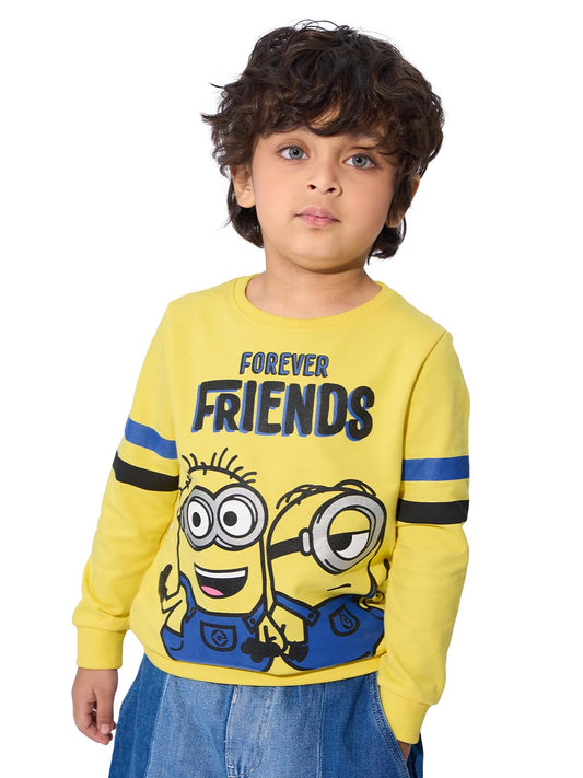 The Souled Store Official Minions: Forever Friends Boys and Baby Boys Long Sleeve Round Neck Graphic Print Sweatshirts Yellow Sw