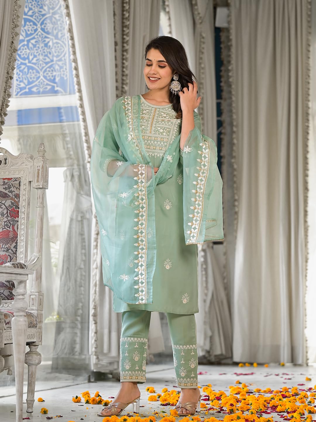 Varanga Women Magenta & White Embellished Straight Kurta ?Elegant Ethnic Wear for Women, Perfect for Casual & Festive Occasions