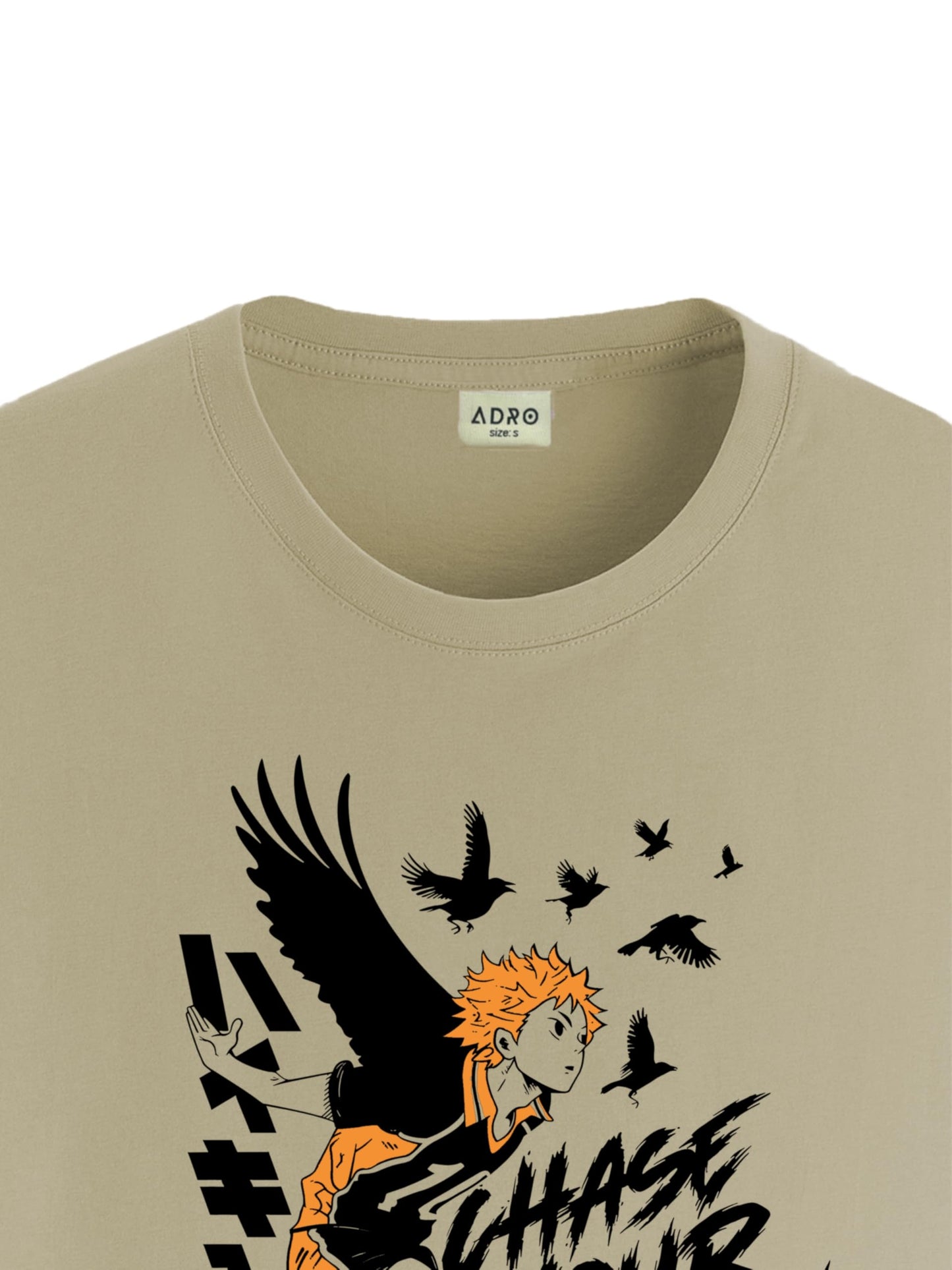 ADRO Mens Anime T Shirt - Premium Cotton Printed Haikyuu Tshirt - Perfect for Haikyuu Fans Print and Comfortable Fit Beige T-Shi
