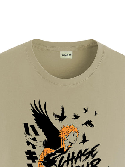 ADRO Mens Anime T Shirt - Premium Cotton Printed Haikyuu Tshirt - Perfect for Haikyuu Fans Print and Comfortable Fit Beige T-Shi