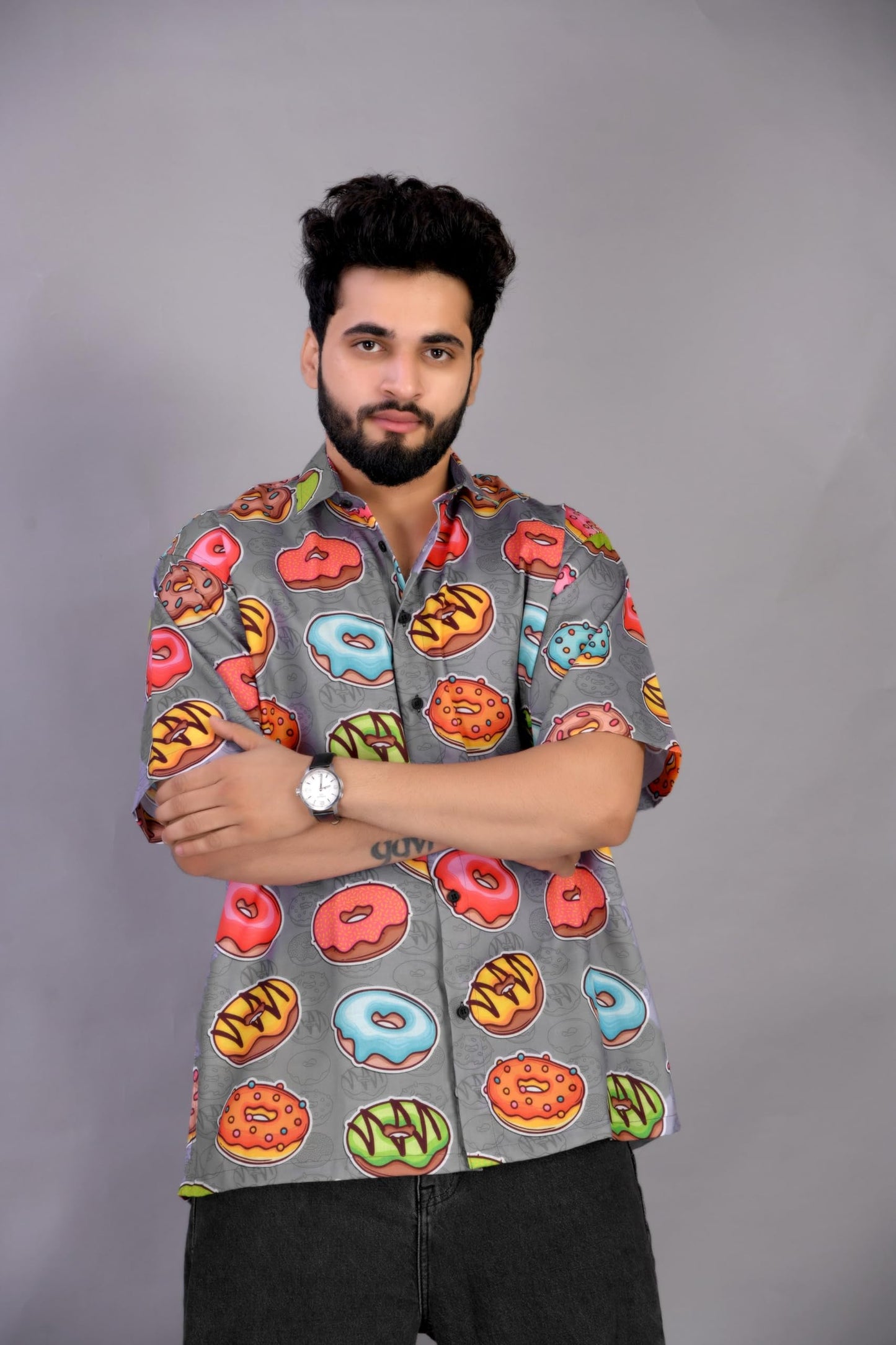 Brown Culture MenS Cotton Blend Abstract Print Shirt With Spread Collared Half Sleeves Standard Length And Button Down Closure