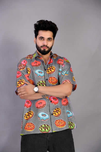 Brown Culture MenS Cotton Blend Abstract Print Shirt With Spread Collared Half Sleeves Standard Length And Button Down Closure