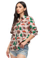 The Souled Store Mushrooms Women and Girls Long Sleeves Collared Neck Button Front Beige All Over Printed Regular Fit Cotton Shi