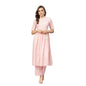 Idalia WomenS Baby Pink Gold Printed Flared Cotton Kurta Set With Palazzo Pant