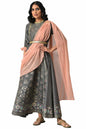 Aurelia Women Grey Floral Printed Dress With Peach Drape_22AUAS13629-505302_XXL