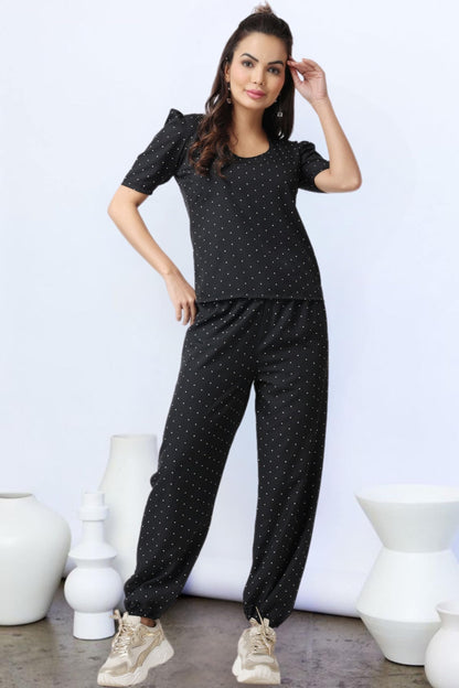 POPWINGS Casual Printed Top and Joggers Set for Women || Stylish Summer Co-Ords Set for Women || Round-Neck Top and Joggers Comb