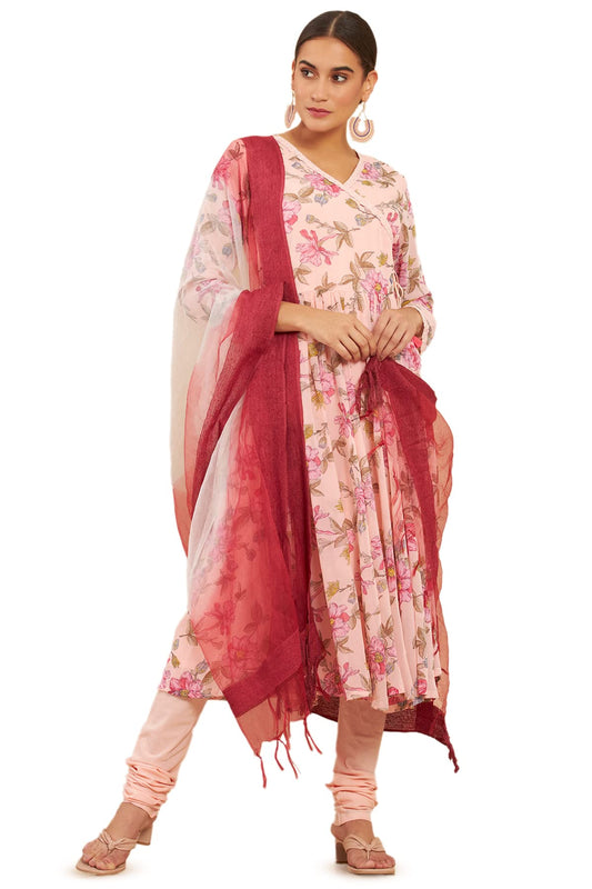 Soch Women Pink Printed Crepe Kurta Set