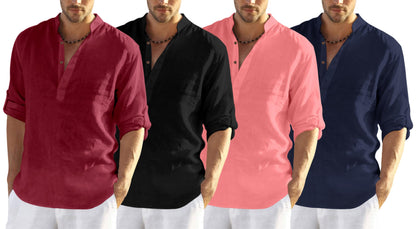 Zombom MenS Cotton Blend Solid Full Sleeve Kurta Shirt, Multicolor, Xxl, Combo Set Of 4