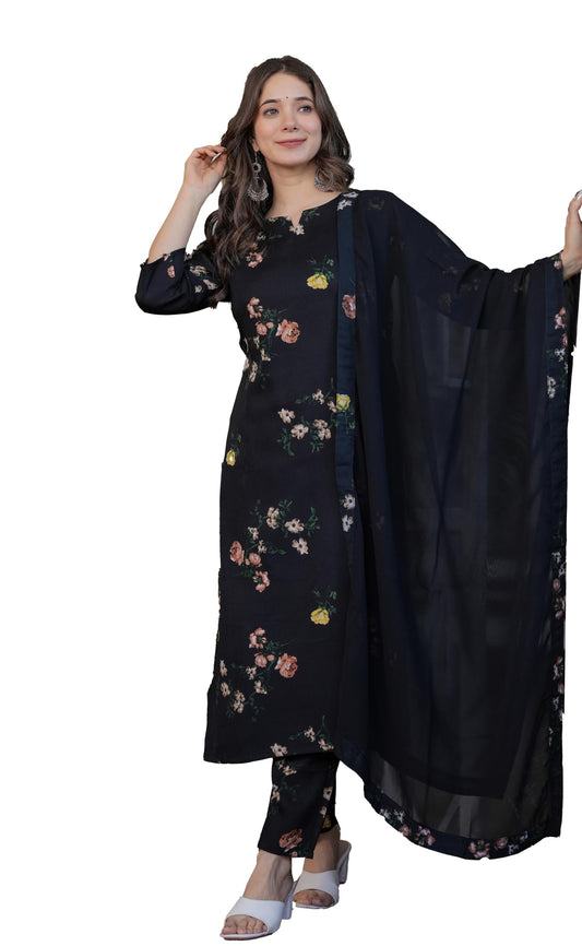 Wedani Silk Blend Floral Printed Kurta Set with Dupatta for Women