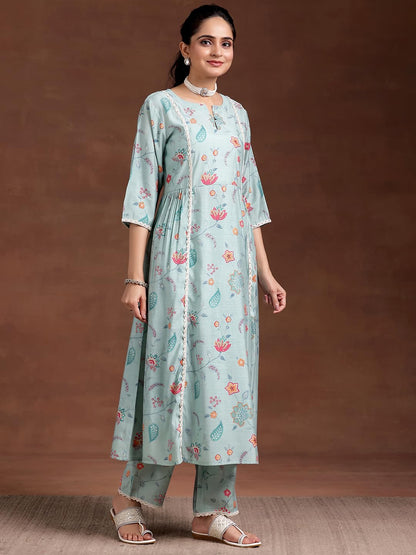 Libas WomenS Silk Blend Printed Kurta Set (36767O Blue